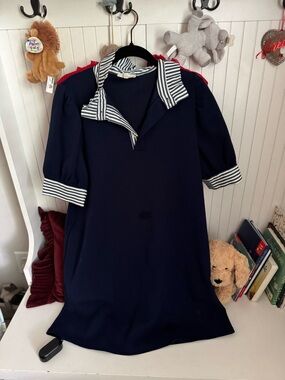 entro Navy Dress with White Striped Collar sz M